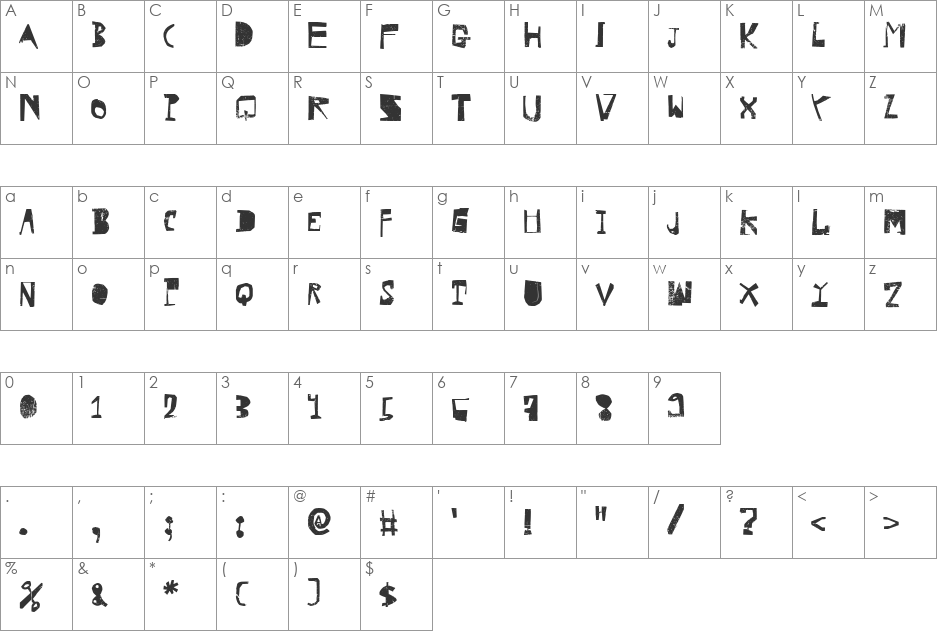 HVD Rowdy font character map preview