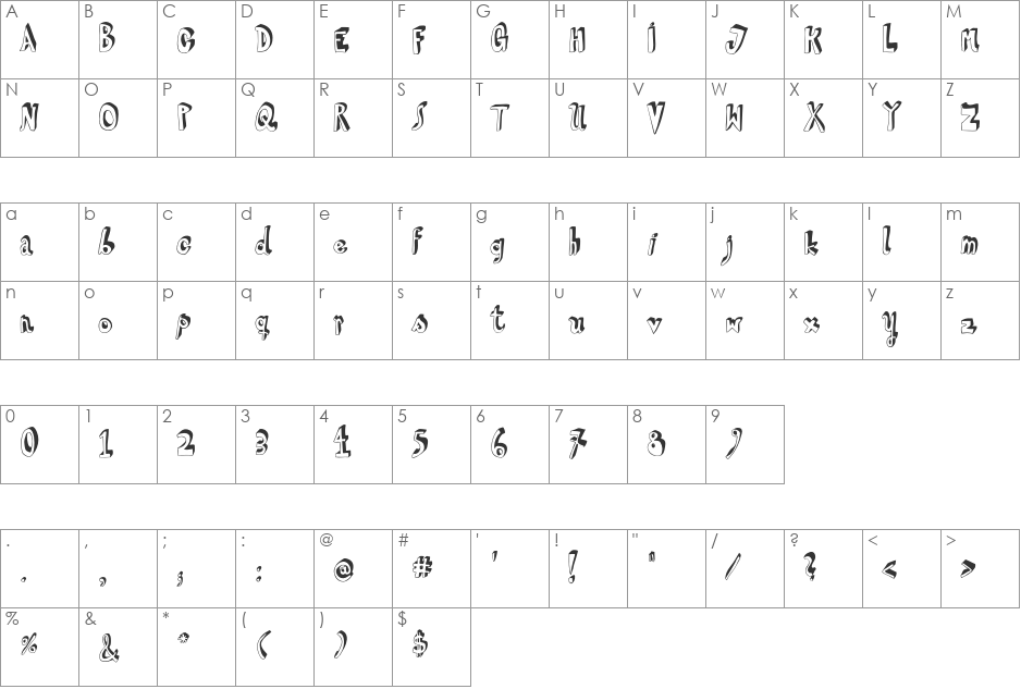 HVD Steinzeit font character map preview