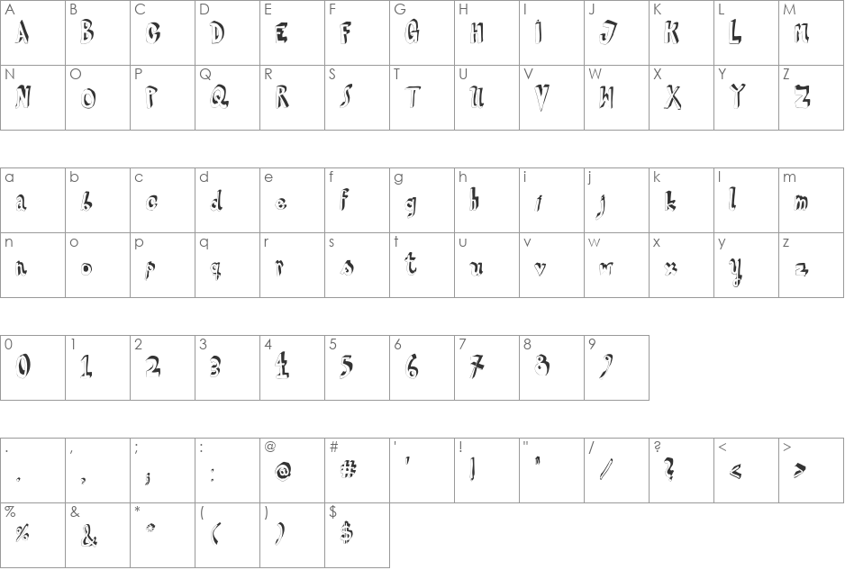 HVD Steinzeit font character map preview