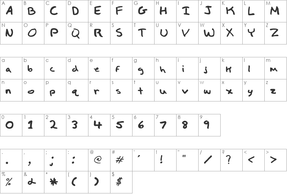 HW Child's Play font character map preview