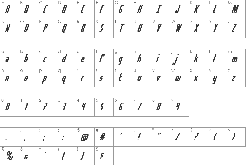 Hydro Squad font character map preview