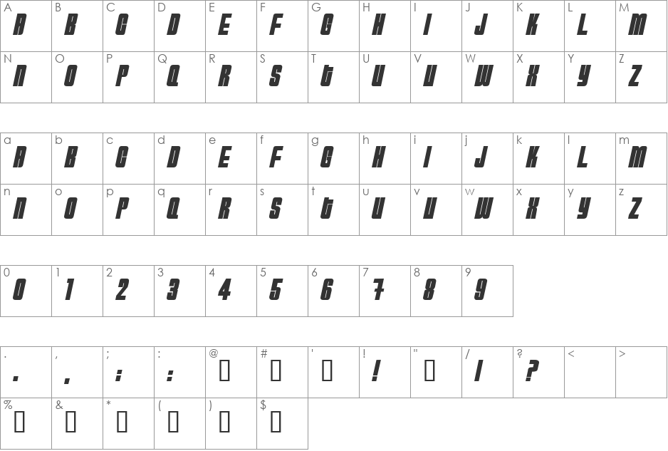 HydrogenBomb font character map preview