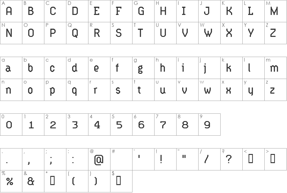 Hydrophilia font character map preview