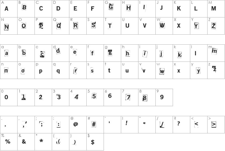 Hyeenan haukotus font character map preview