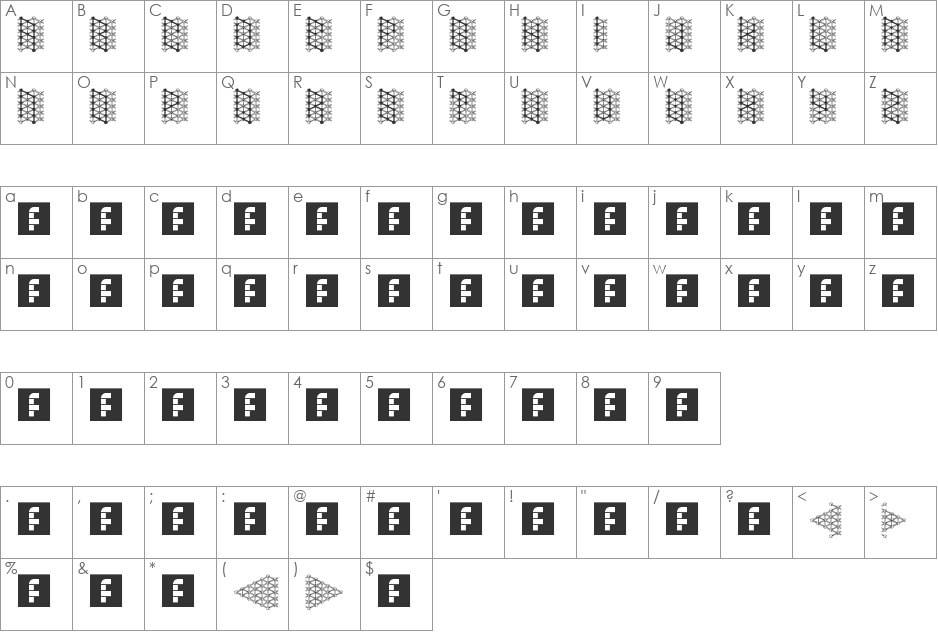 HyperLynk Down font character map preview