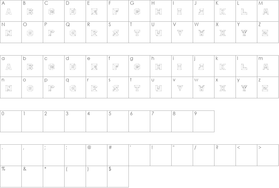 Hypertext 4D font character map preview