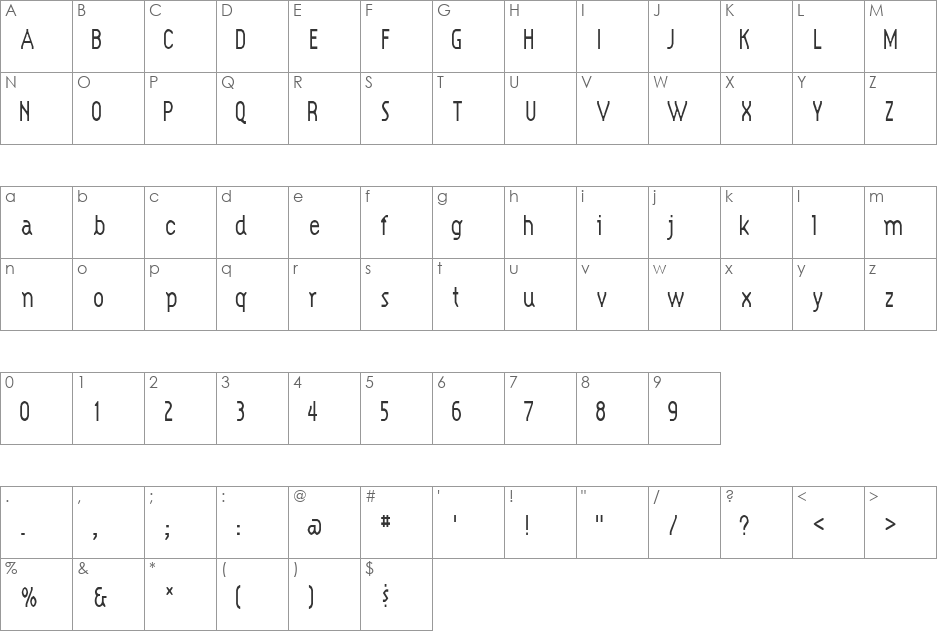 HypeStyleCondensed font character map preview