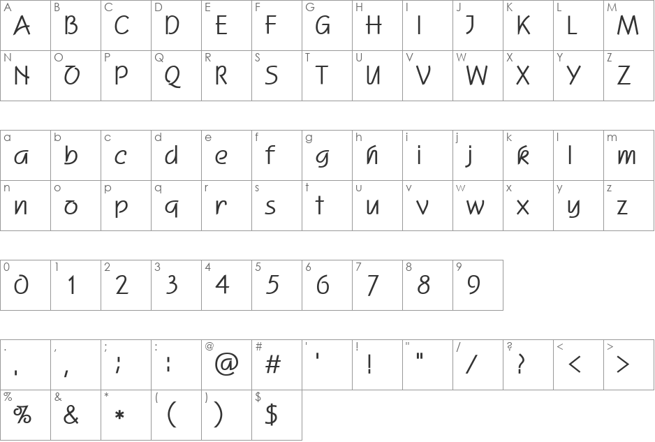 HYPost-Light font character map preview