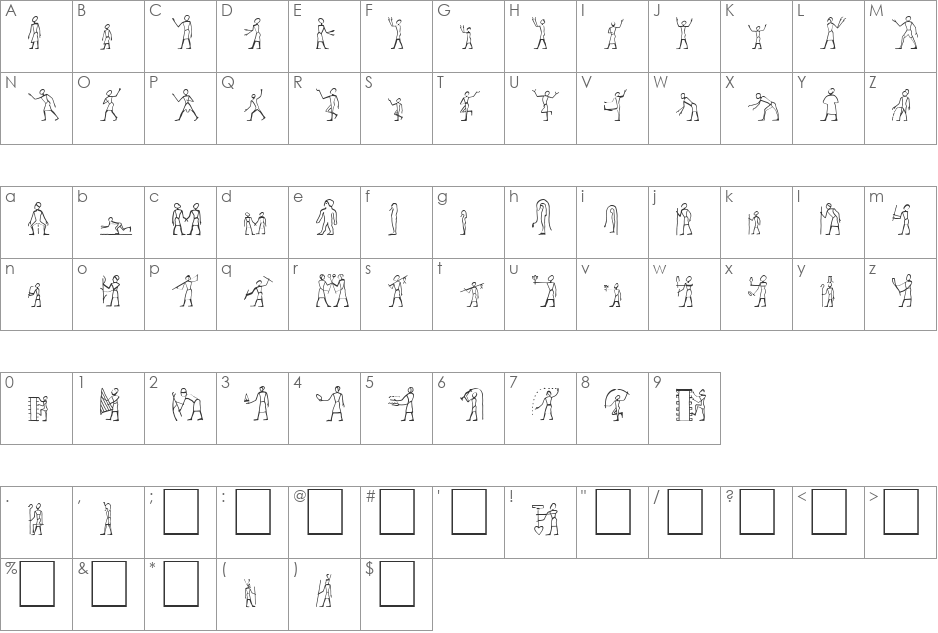 Hyroglyphes One font character map preview