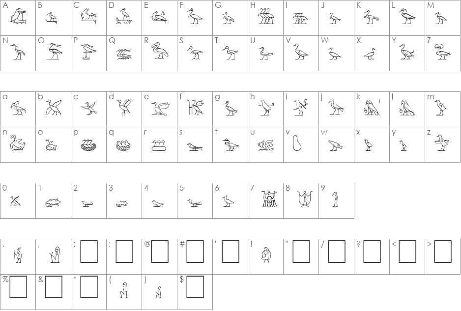 Hyroglyphes Two font character map preview