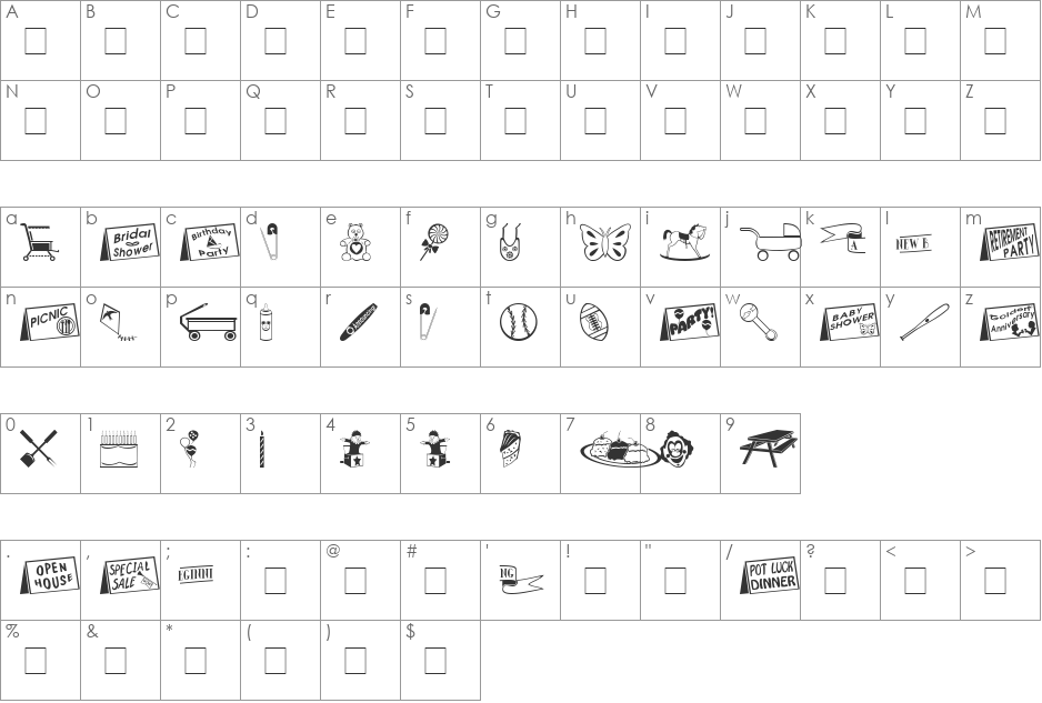 AC2-PartyDings1 font character map preview