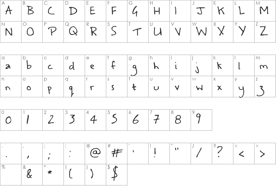 A Safe Place to Fall font character map preview