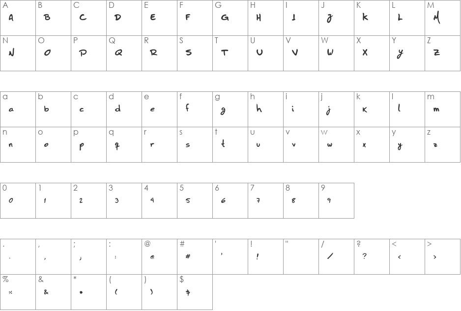 HZHandwrite font character map preview