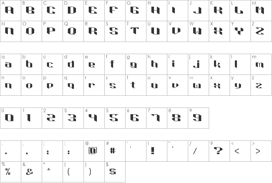 HZP001 font character map preview