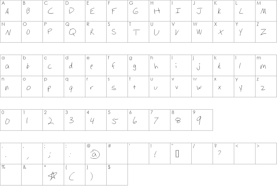 Aries font character map preview