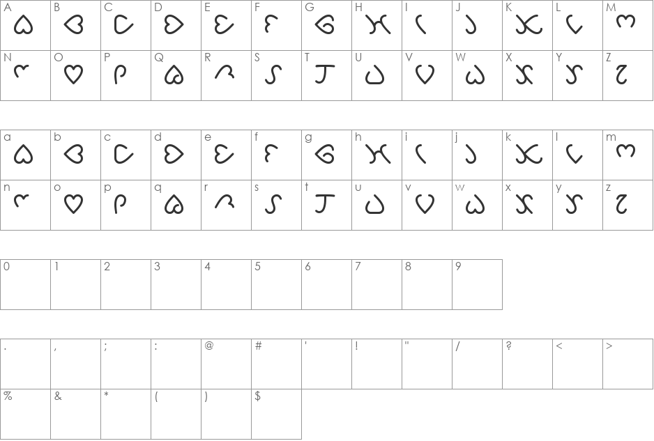 i love you font character map preview