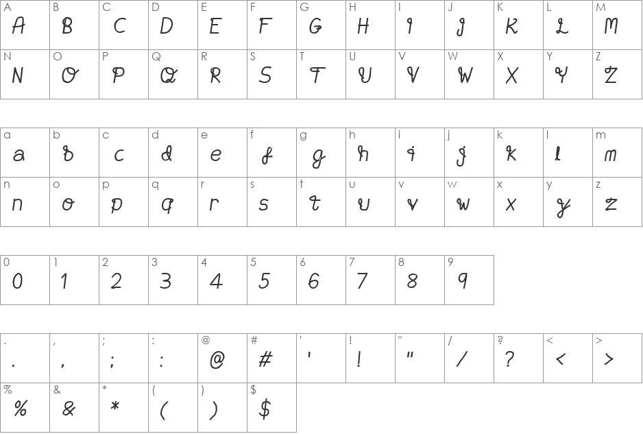 I Miss You font character map preview