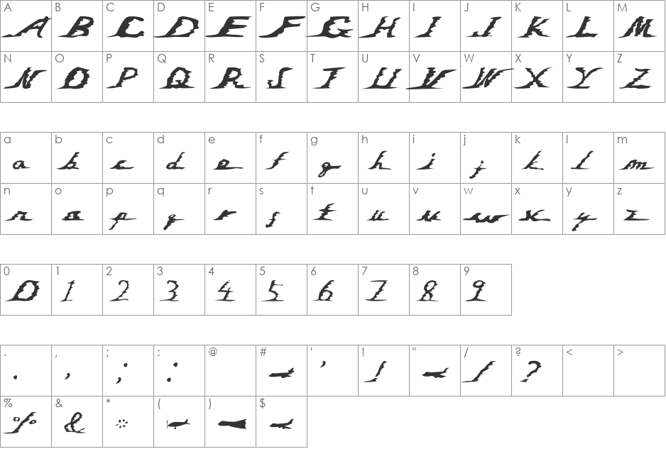I'm NOT Weapon font character map preview