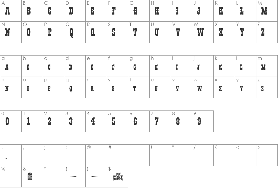 I.F.C. BOOTHILL font character map preview