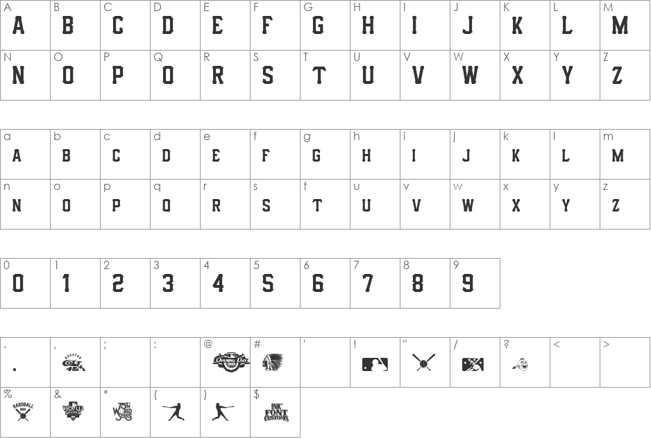I.F.C. HARDBALL  font character map preview