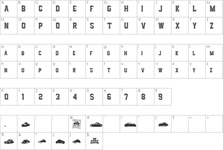 I.F.C. HOTROD TYPE font character map preview