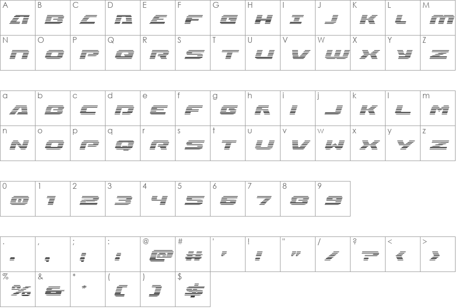 Iapetus Gradient Italic font character map preview