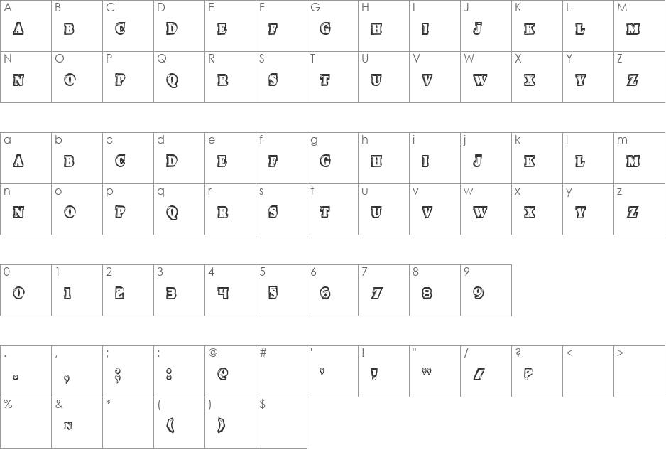 Icebox Art Condensed font character map preview