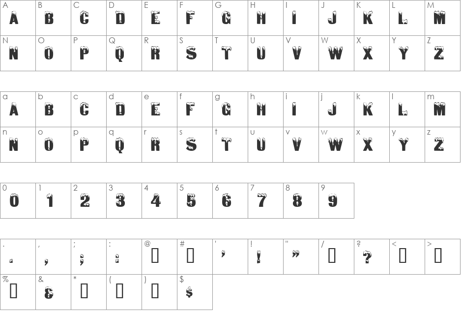 IceDisplayCapsSSi font character map preview