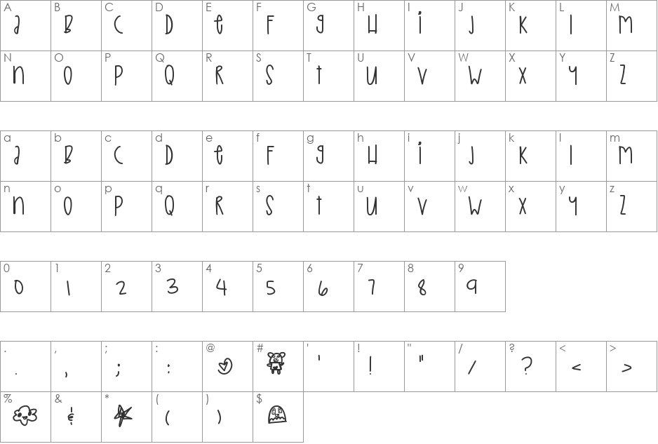 IcePrincess font character map preview