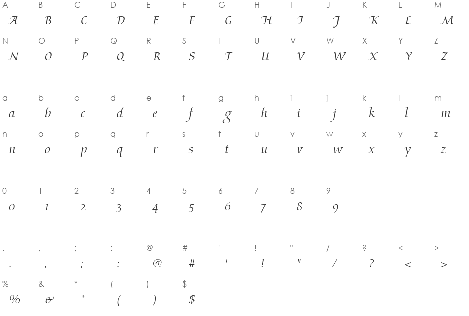 Arioso LT font character map preview
