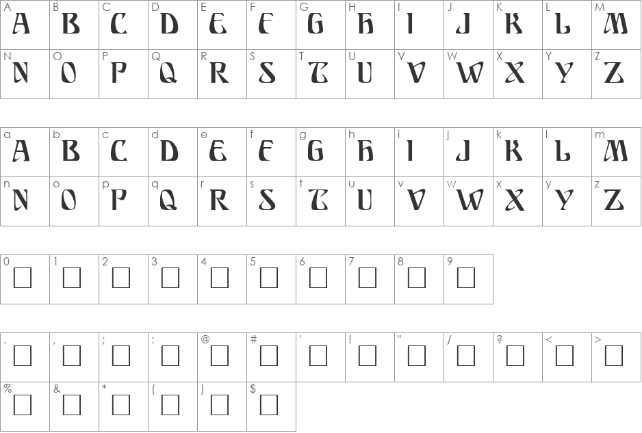 Ariosto font character map preview