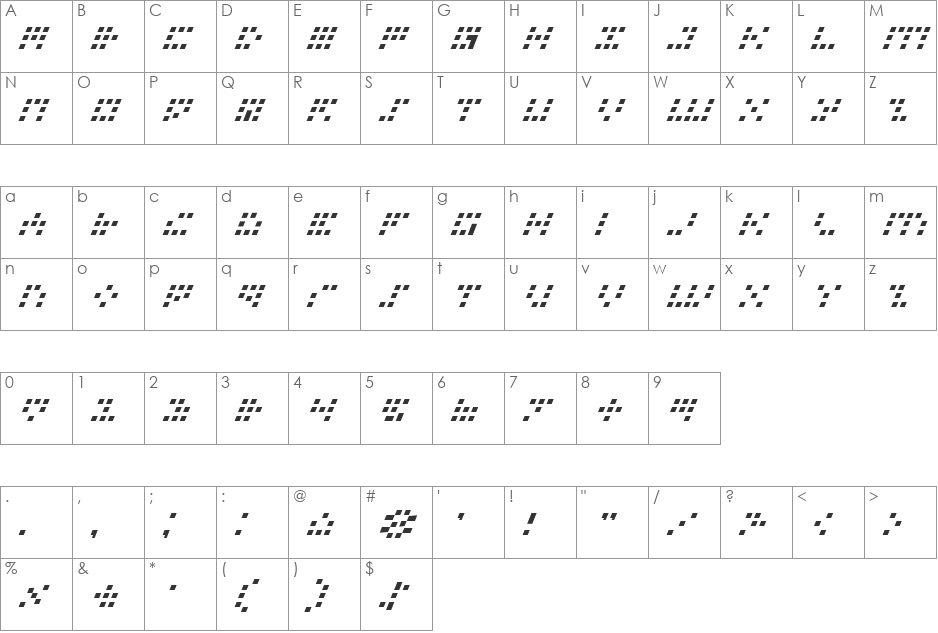 Iconian Italic font character map preview