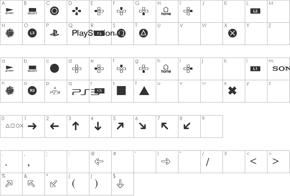 Iconic PSx font character map preview