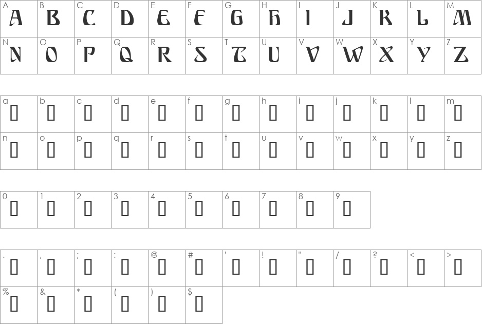 Ariosto font character map preview