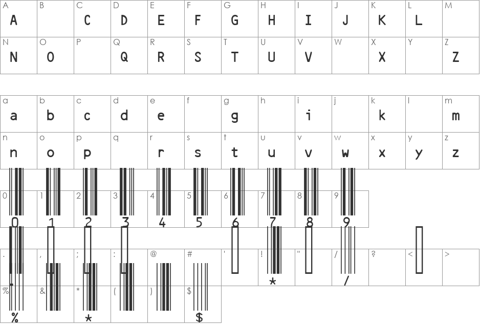 IDAutomation.com Code39 font character map preview