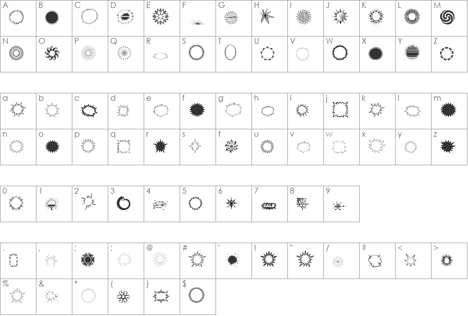IdeaBursts font character map preview