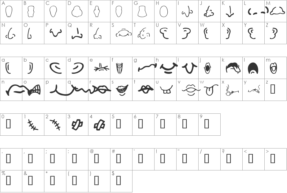 IdentAKitFaceBits font character map preview