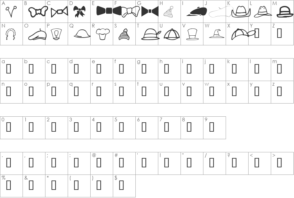 IdentAKitHair font character map preview