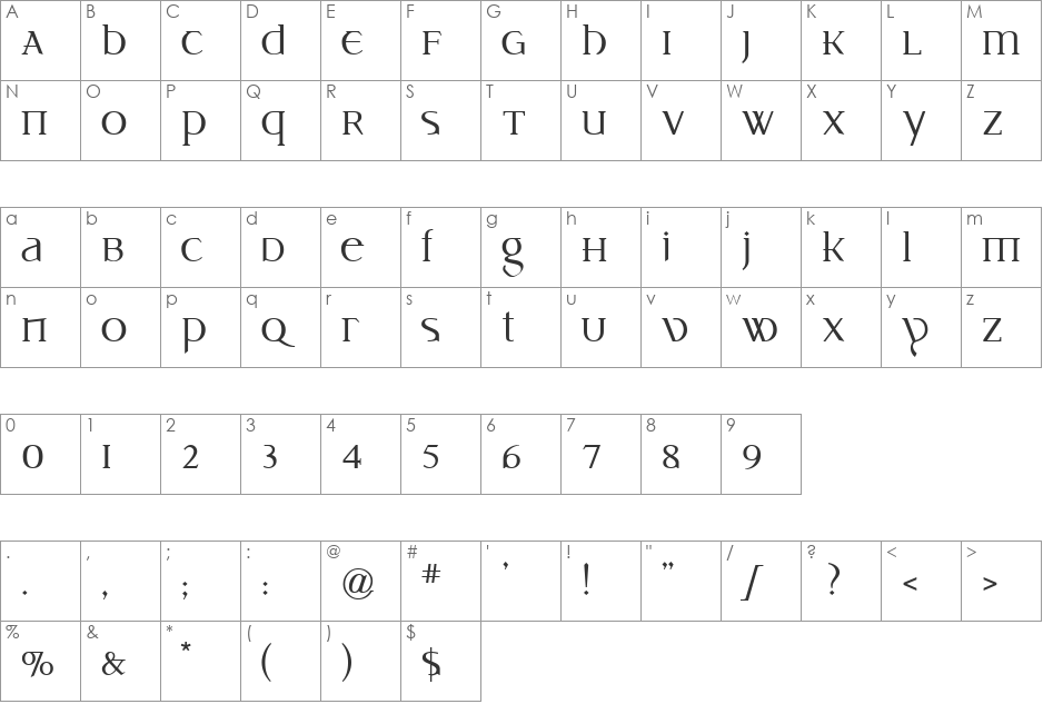 IDIOSYNOPTIUM1.0 R font character map preview