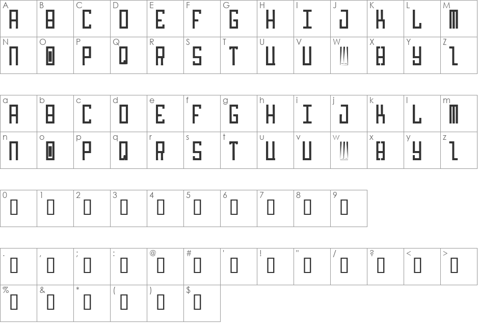 Idiot font character map preview
