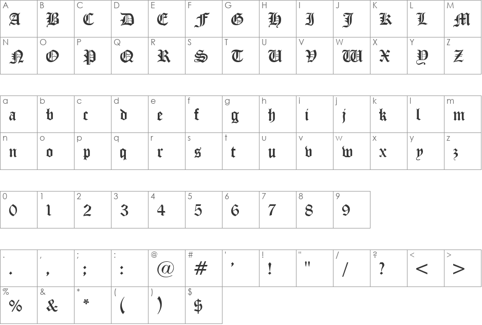 IGLESIB font character map preview