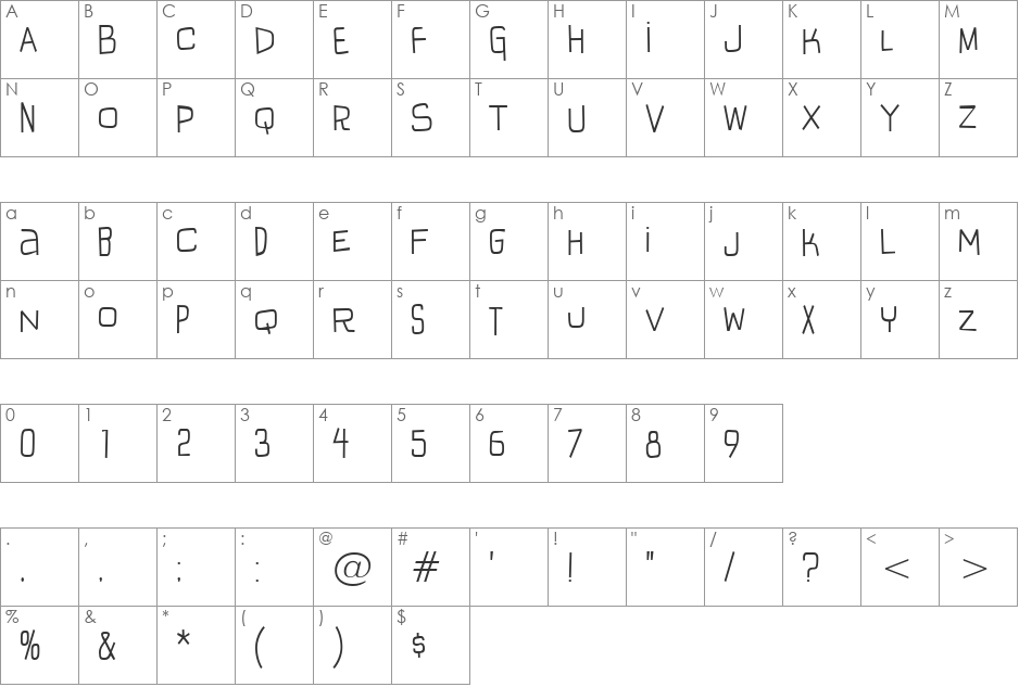 IguanaLover BTN Cn Lt font character map preview