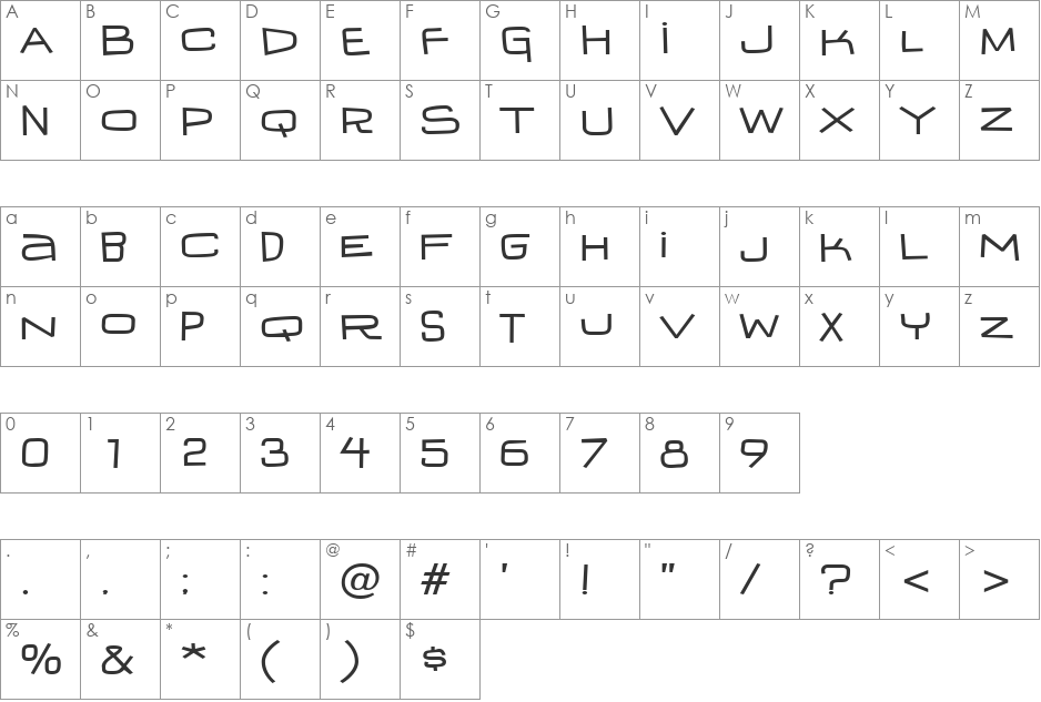 IguanaLover BTN Wide Bd font character map preview
