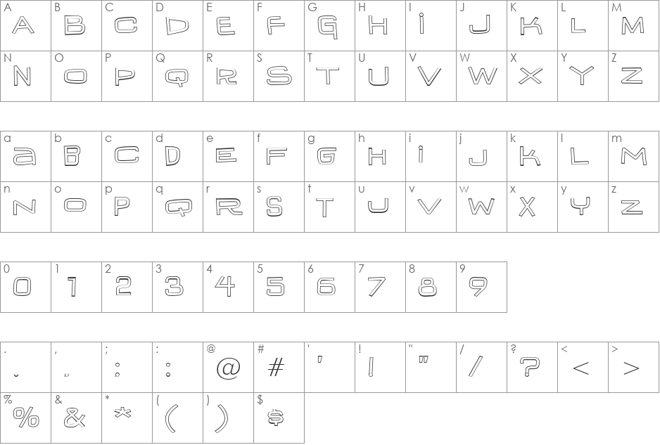 IguanaLover BTN Wide Out font character map preview