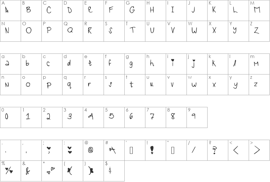 iheartyou font character map preview
