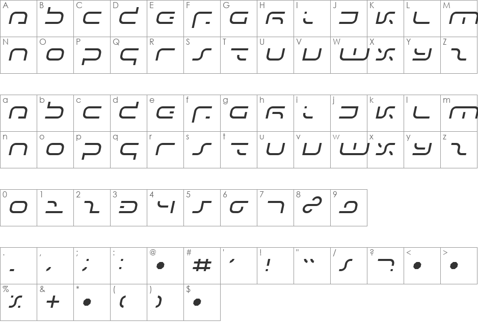 IJ19 90 12 font character map preview