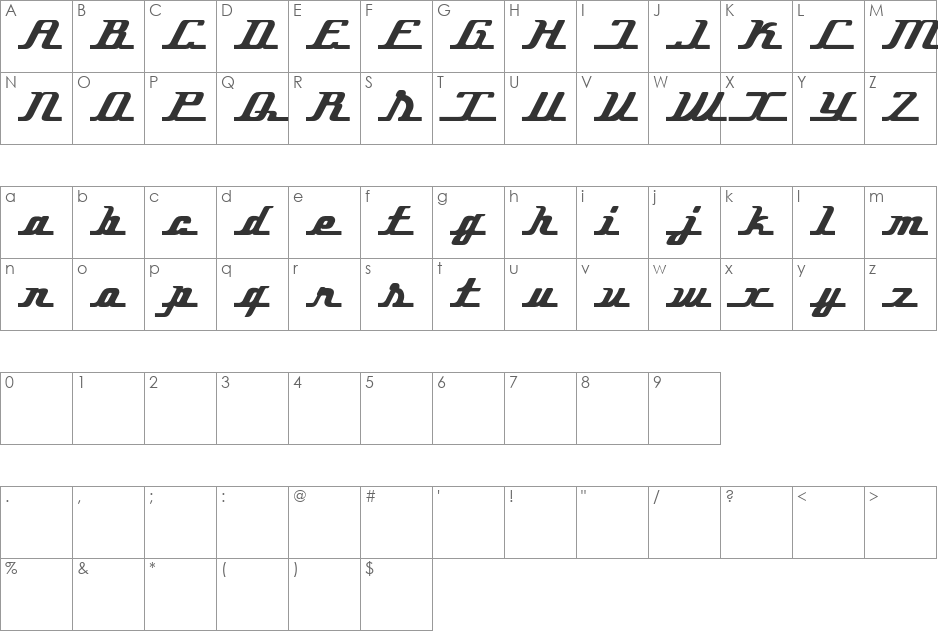Ikarus font character map preview
