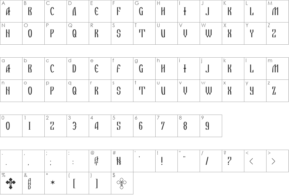 IkonWrite font character map preview