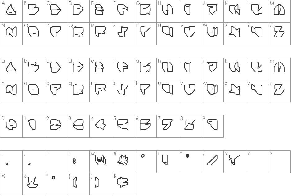 Ikos Dub Outline font character map preview
