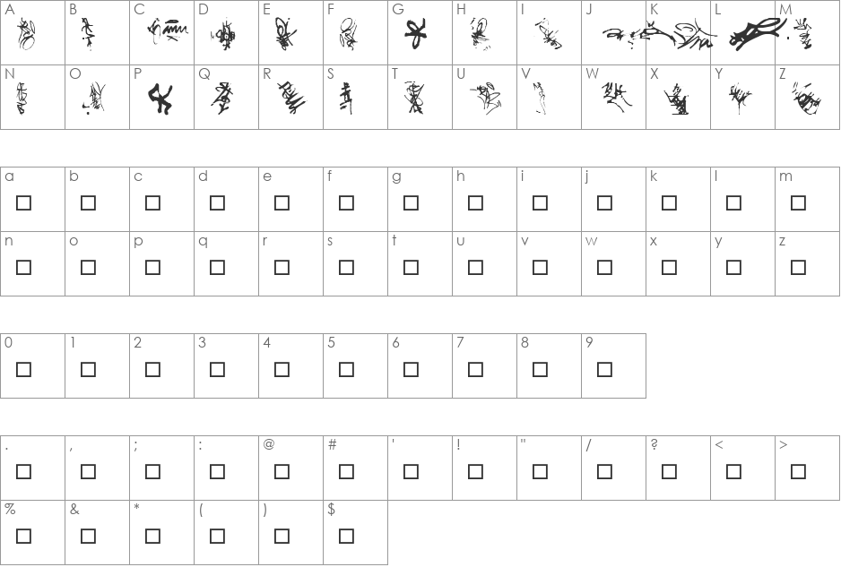 Illiterate font character map preview